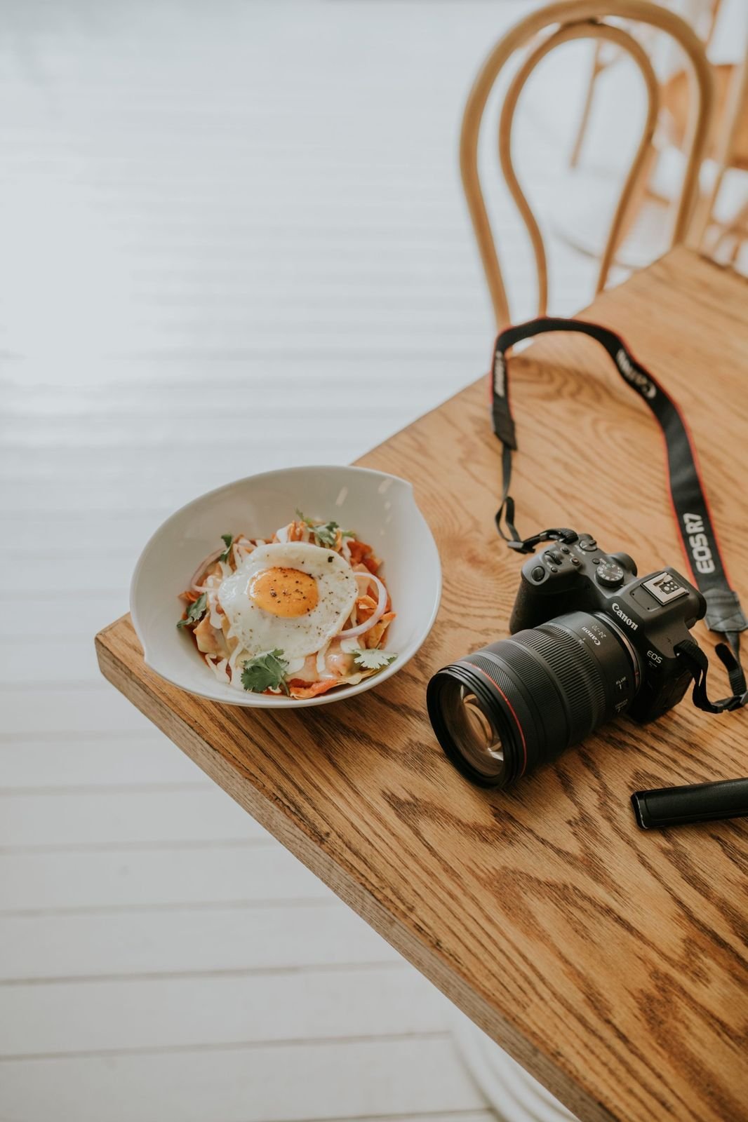 A camera photographing a plate of food for a café menu